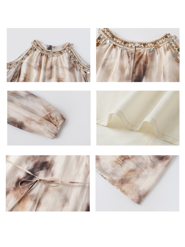 Elegant Cold-Shoulder Tie-Dye Dress