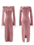 Ruffle Ribbon Blush Pink Knit Dress