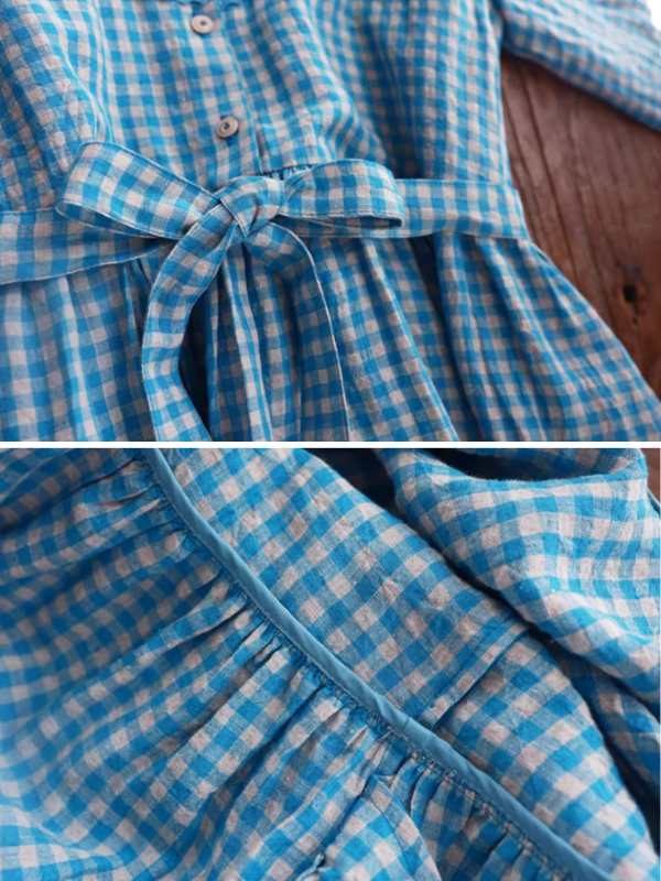 Spring Breeze Blue Checkered Dress