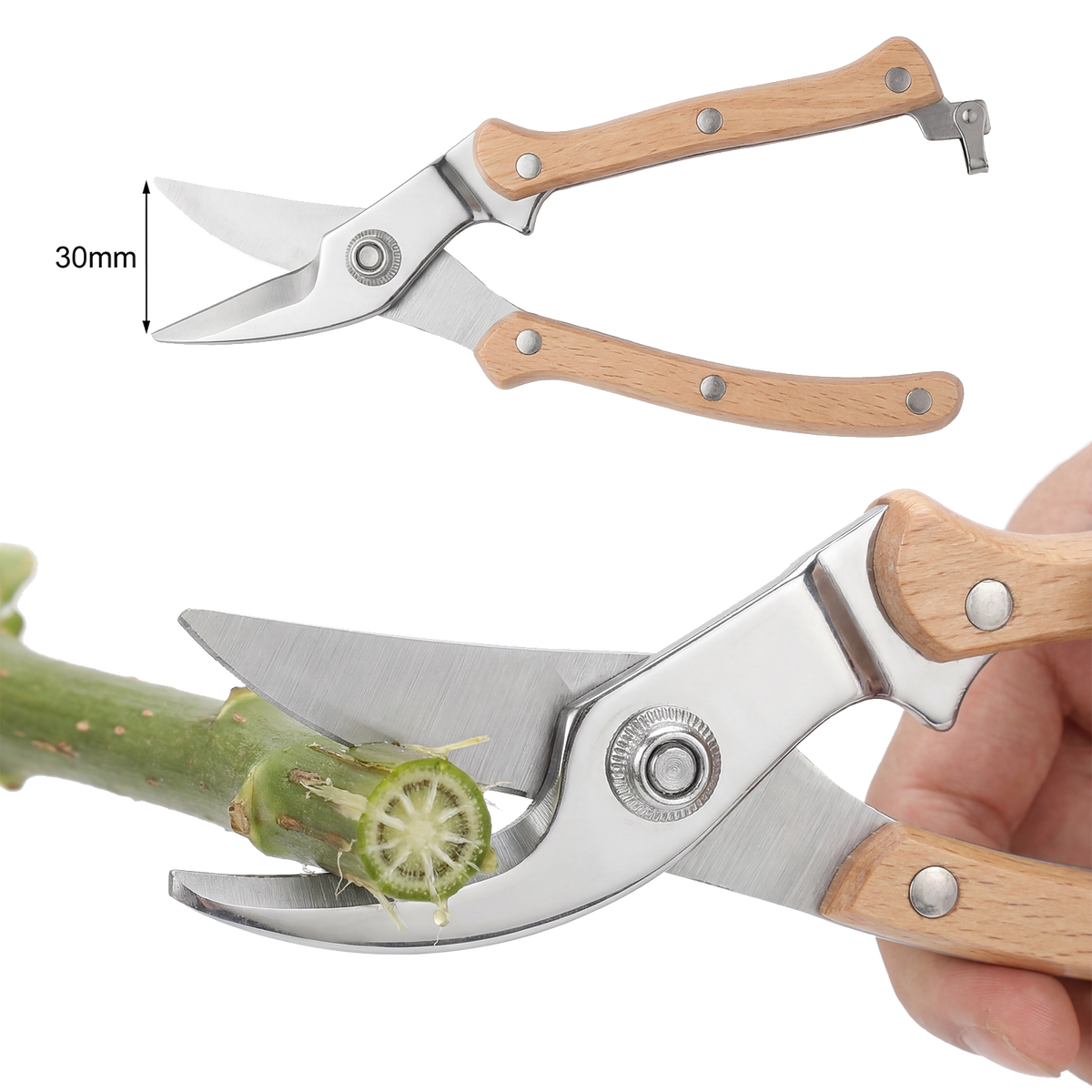 Wood Handle Pruning Shears (7.8") — view 3