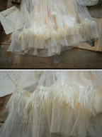 Dreamy Feather-Trim Pleated Skirt
