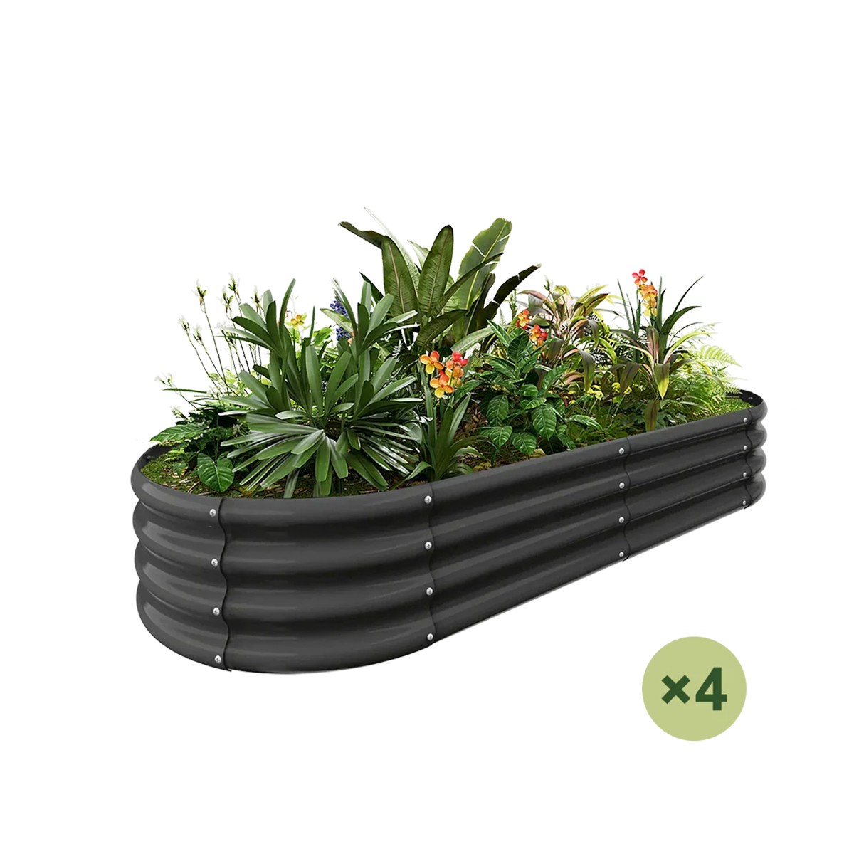 set of 4 — 12-inch tall oval galvanized metal raised garden bed, 6 by 3 feet — view 3