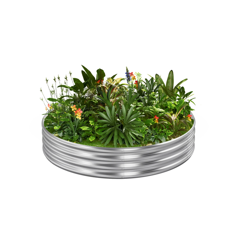 12-inch tall round galvanized metal raised garden bed, 3 feet in diameter