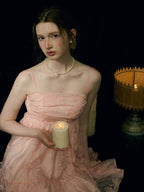 Blush Petal Ruffle Back Bow Dress