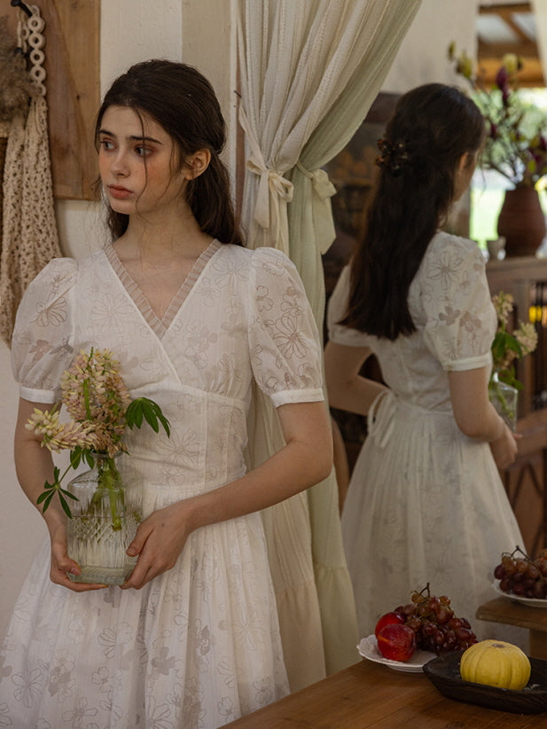 Whispering Blossom Cotton White Dress