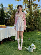 Vintage Rosebud Lace-Trimmed Knit Dress