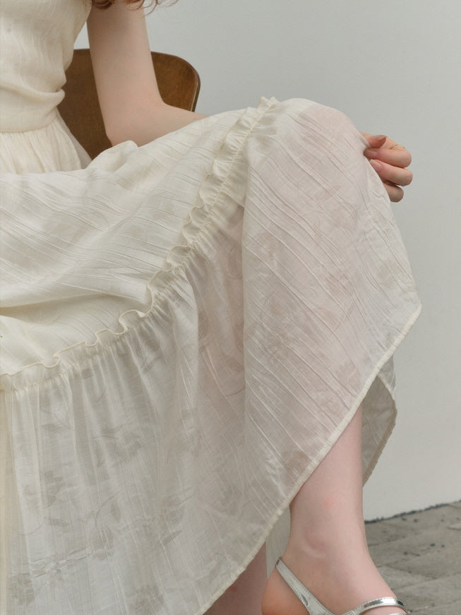 Floral Embossed Drawstring Dress