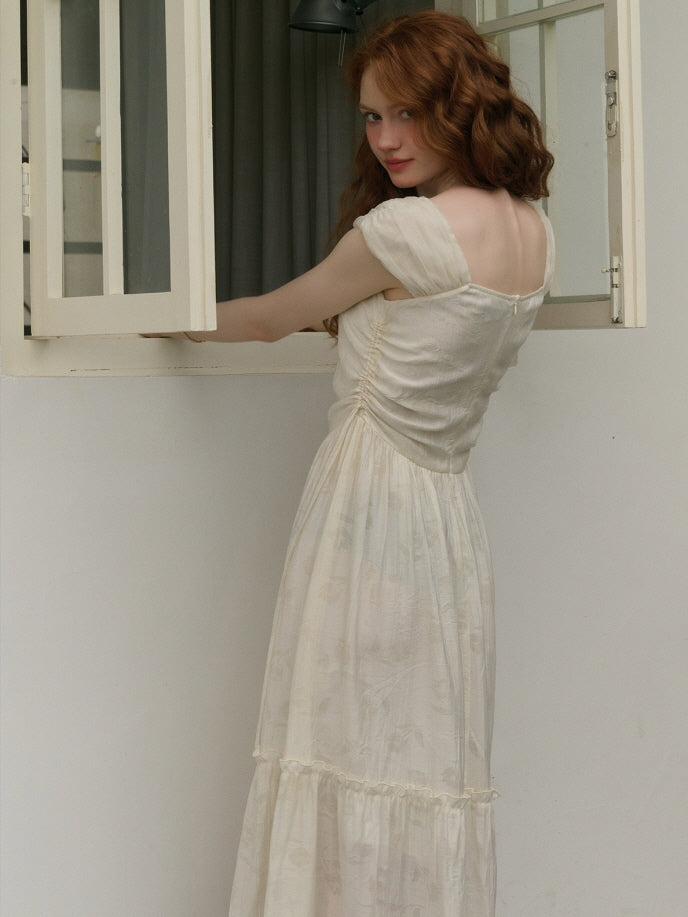 Floral Embossed Drawstring Dress