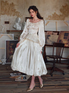 Pearl Ribbon Shirred Ivory Blouse