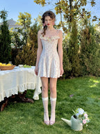 Vintage Rosebud Lace-Trimmed Knit Dress