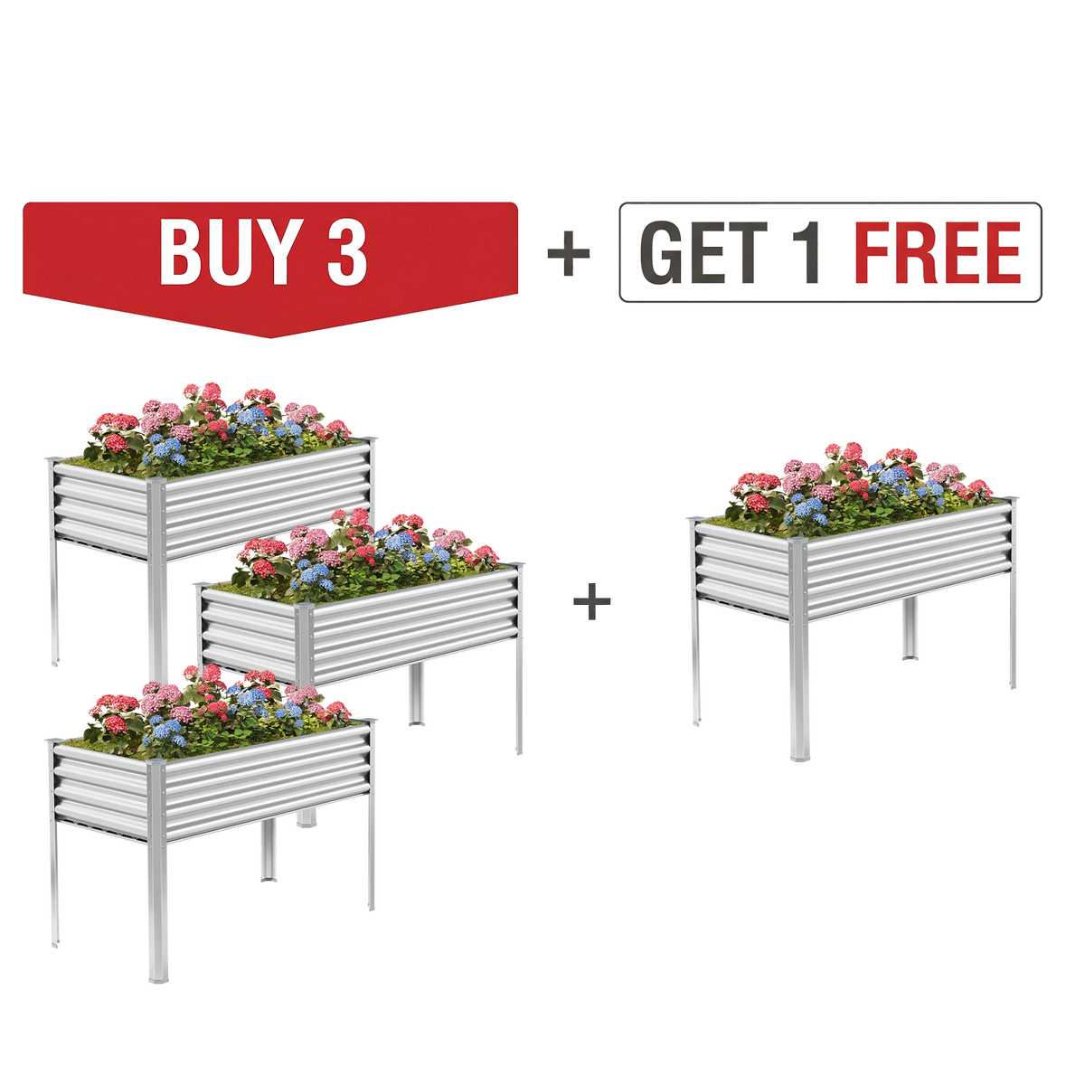 4-Pack 4x2x2.7ft Galvanized Raised Garden Bed with Legs — view 2