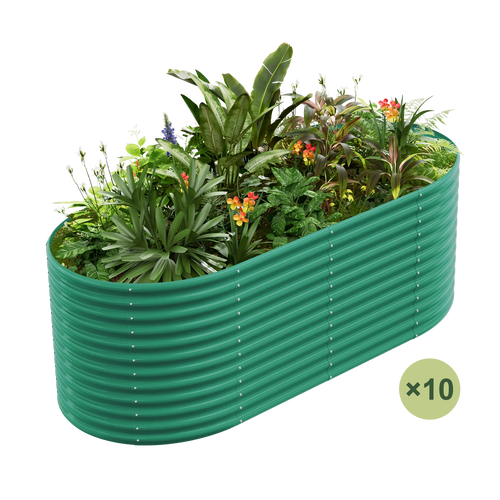 set of 10 — 36-inch tall oval galvanized metal raised garden bed, 8 by 4 feet
