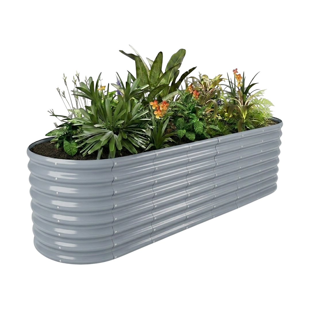 24-inch tall oval galvanized metal raised garden bed, 8 by 2 feet — view 4