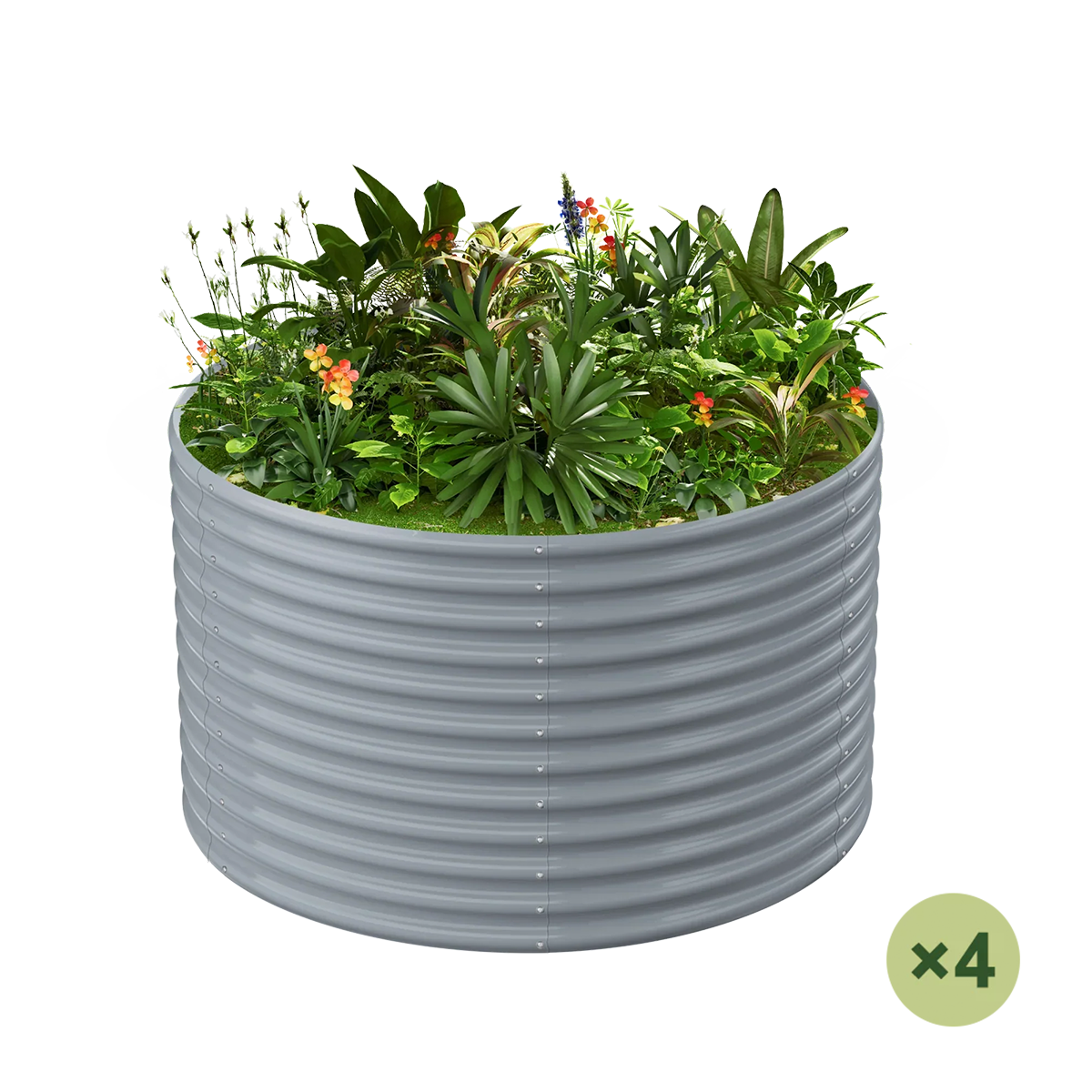set of 4 — 36-inch tall round galvanized metal raised garden bed, 3 feet in diameter — view 4