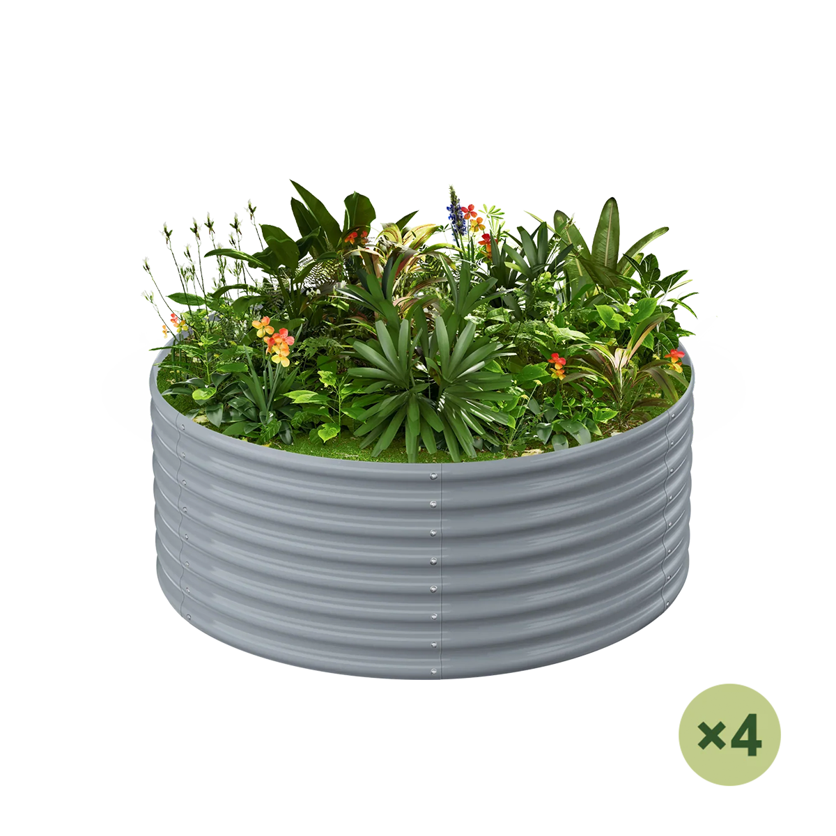 set of 4 — 24-inch tall round galvanized metal raised garden bed, 3 feet in diameter — view 4