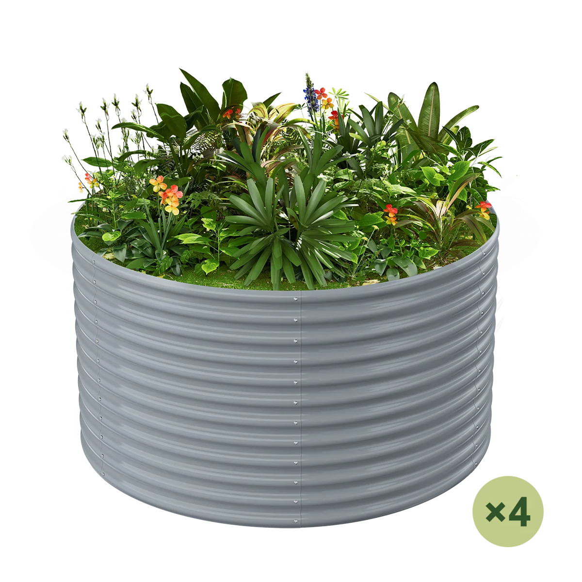set of 4 — 36-inch tall round galvanized metal raised garden bed, 4 feet in diameter — view 4