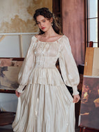 Pearl Ribbon Shirred Ivory Blouse