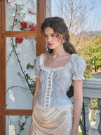 Whimsical Floral Lace-Up Corset Top