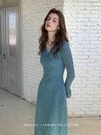 Sapphire Lace Bell Sleeve Dress