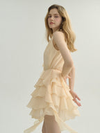 Ethereal Cream Ruffle Rose Halter Top