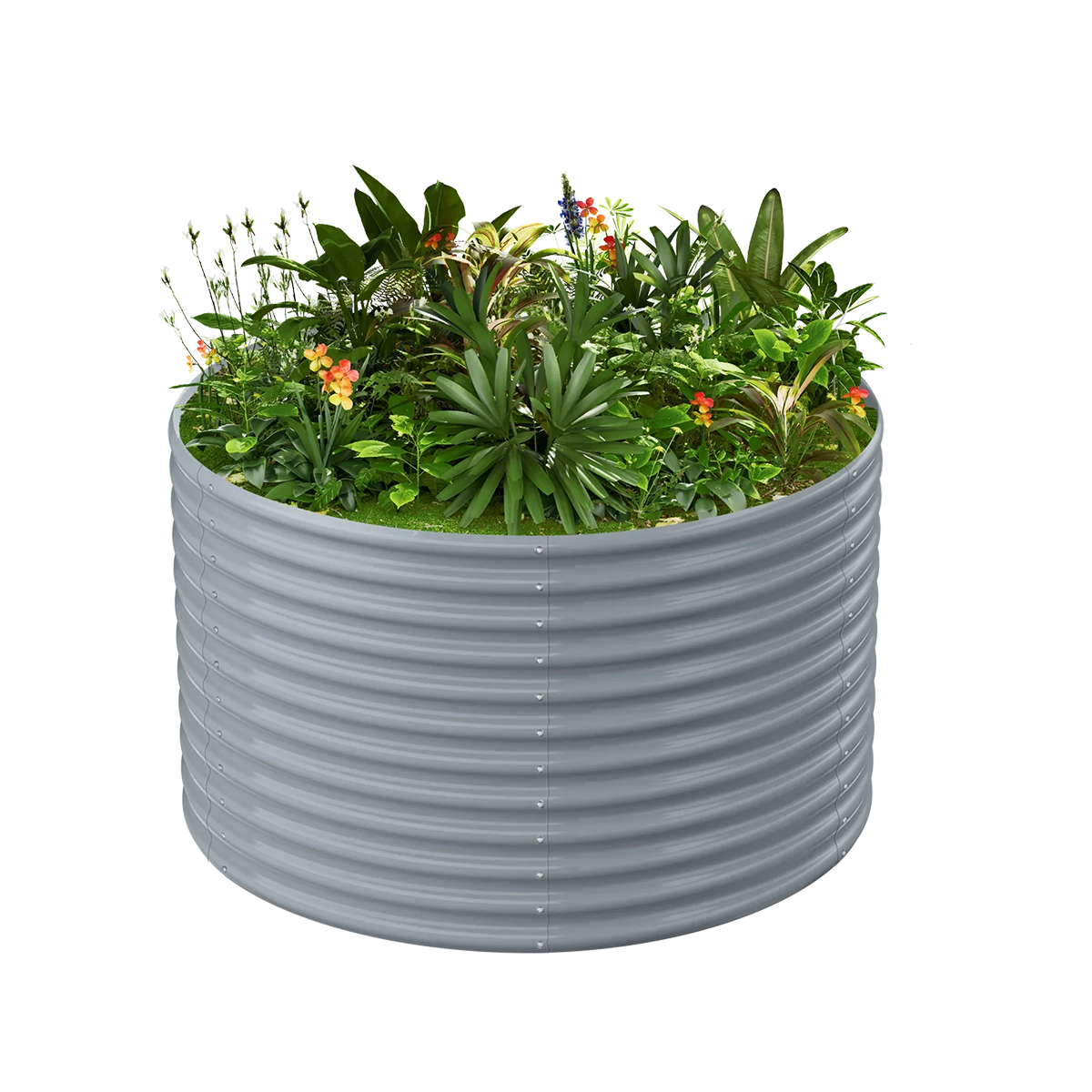 36-inch tall round galvanized metal raised garden bed, 3 feet in diameter — view 4