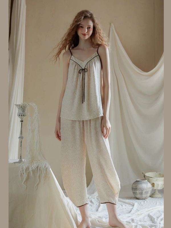 Vintage Ribbon-Tie Pajama Set
