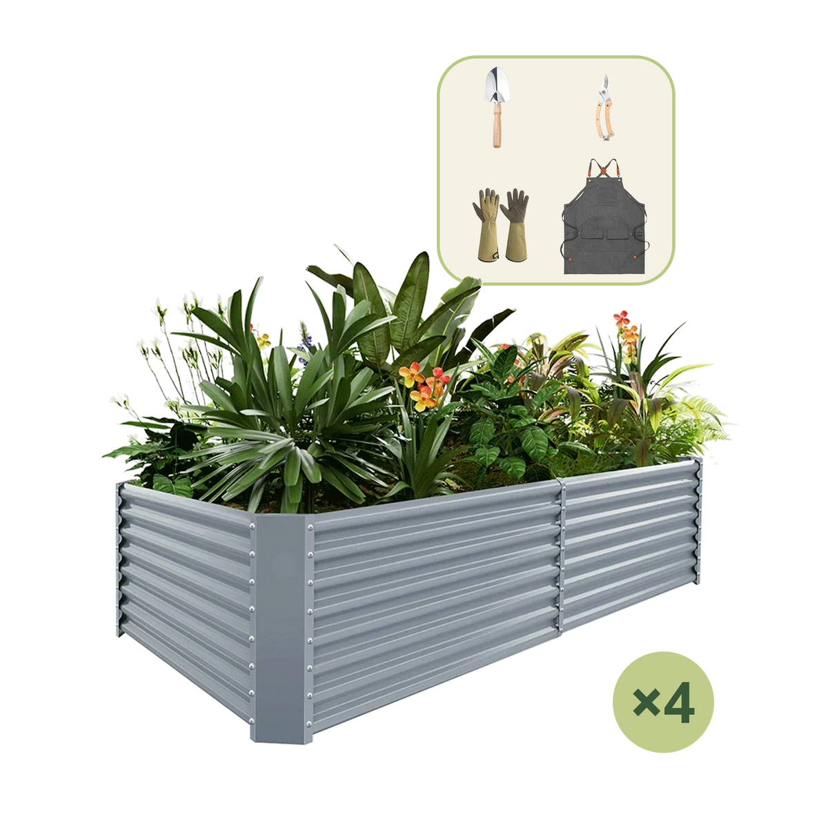 4-Pack 24" Tall Rectangular 8x4x2ft Galvanized Raised Garden Bed+Gardening Gift Pack — view 4