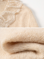 Ivory Lace Trim Wool Blend Cardigan