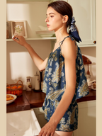 Navy Paisley Tie-Strap Loungewear Set