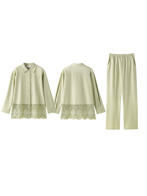 Sage Green Lace Trim Pajama Set