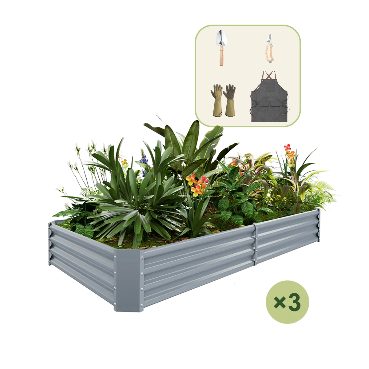 3-Pack 12" Tall Rectangular 8x4x1 ft Galvanized Raised Garden Bed+Gardening Gift Pack — view 4
