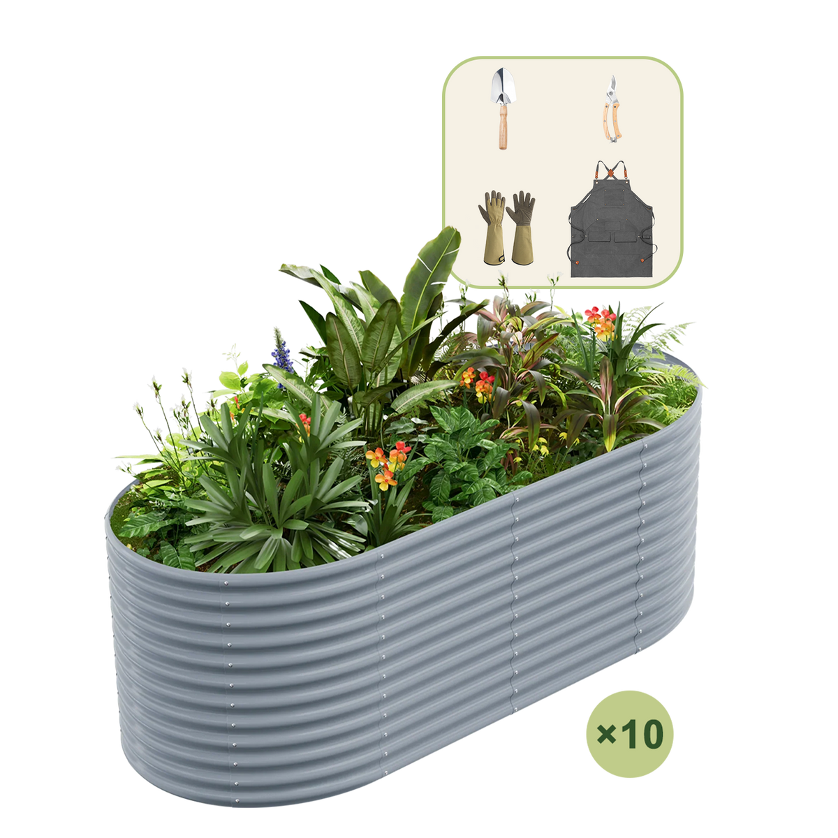 10-Pack 36" Tall Oval 8x4x3ft Galvanized Raised Garden Bed+Gardening Gift Pack — view 4