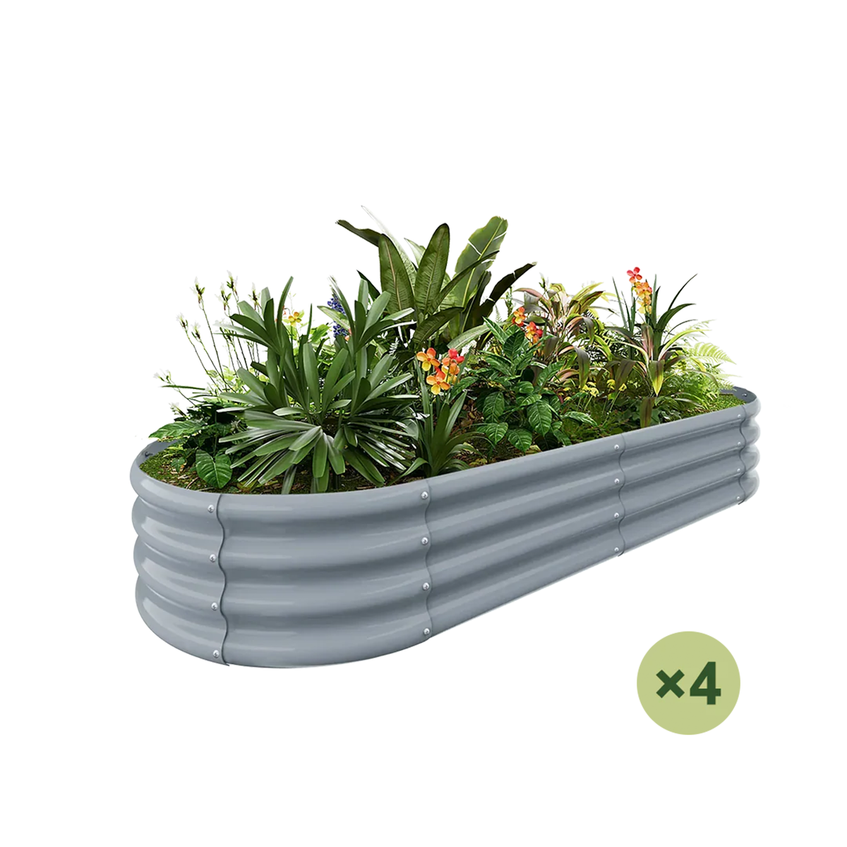 set of 4 — 12-inch tall oval galvanized metal raised garden bed, 6 by 3 feet — view 4