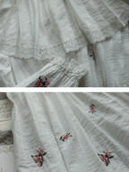 Floral Embroidery Vintage Ruffled Cotton Dress
