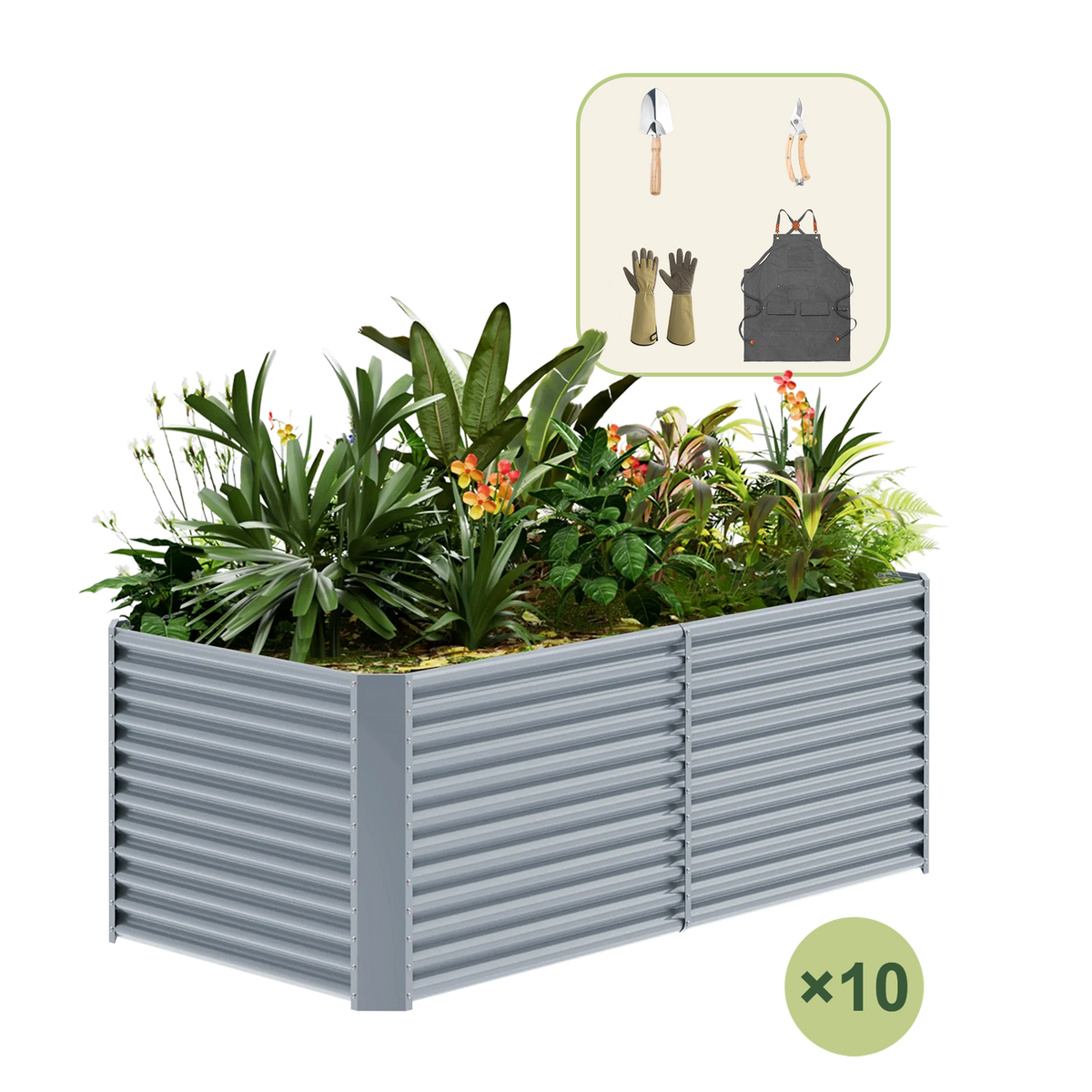 10-Pack 36" Tall Rectangular 8x4x3ft Galvanized Raised Garden Bed+Gardening Gift Pack — view 4