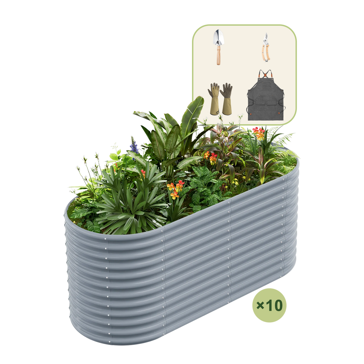 10-Pack 36" Tall Oval 6x3x3ft Galvanized Raised Garden Bed+Gardening Gift Pack — view 4