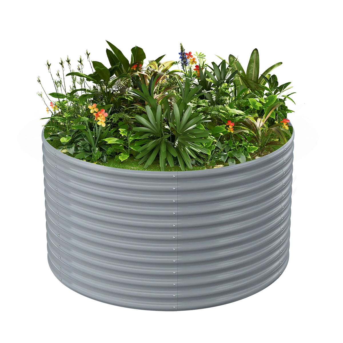 36-inch tall round galvanized metal raised garden bed, 4 feet in diameter — view 4