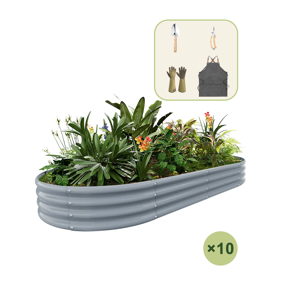 10-Pack 12" Tall Oval 8x4x1ft Galvanized Raised Garden Bed+Gardening Gift Pack — view 4