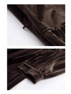 Brown Velvet Puff Sleeve Dress