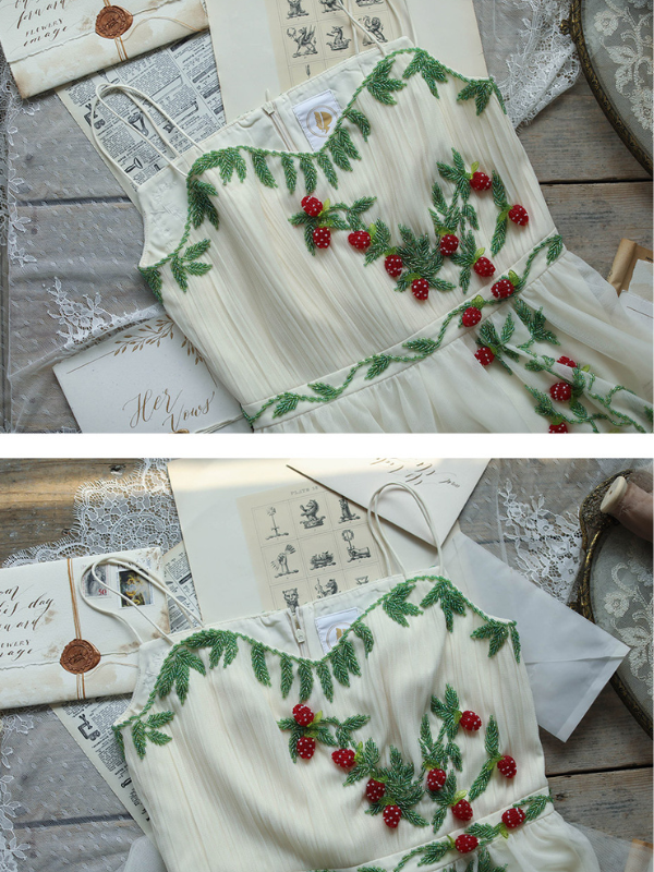 Strawberry Garden Vintage Embroidered Dress