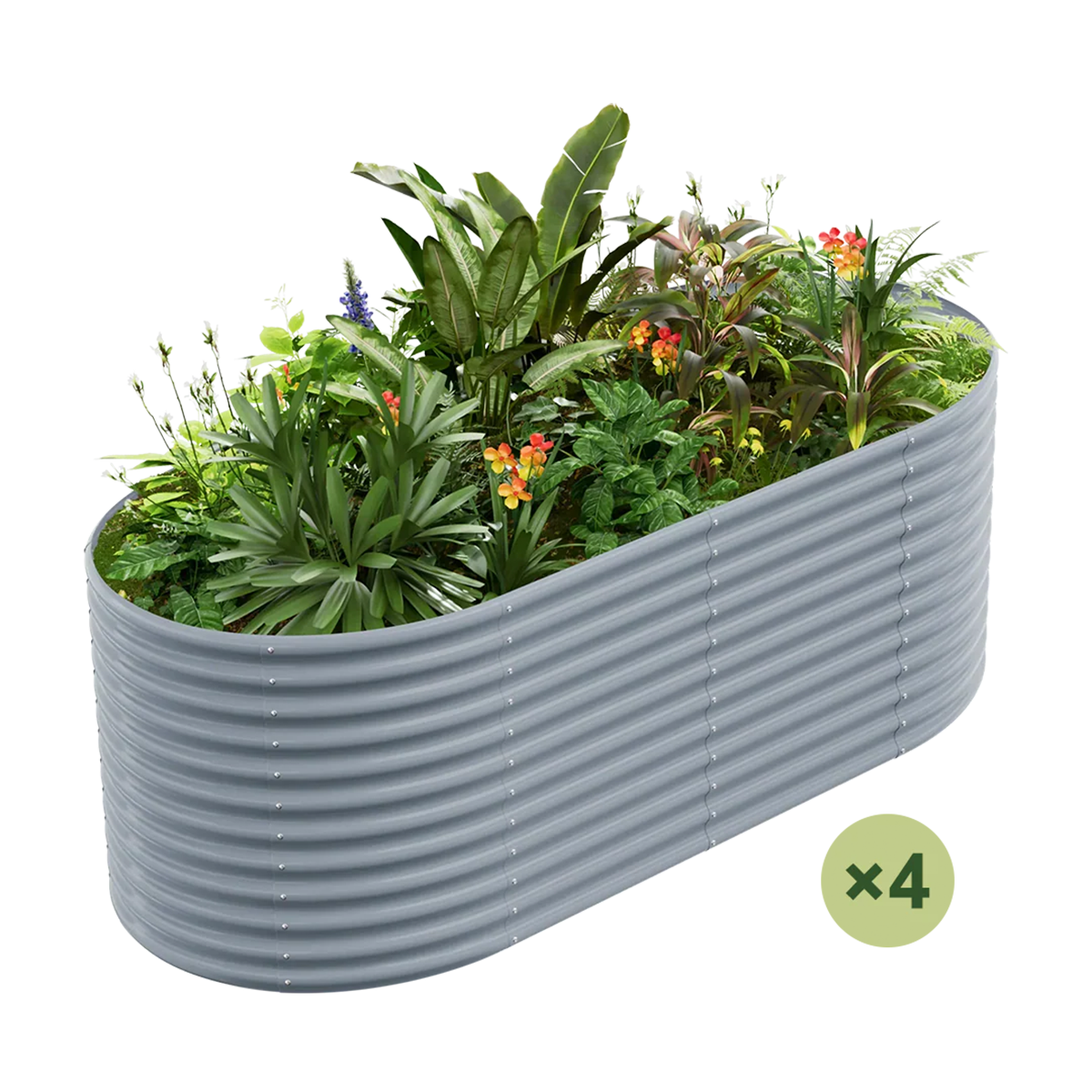 set of 4 — 36-inch tall oval galvanized metal raised garden bed, 8 by 4 feet — view 4