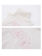White Embroidered Turtleneck Knit Top