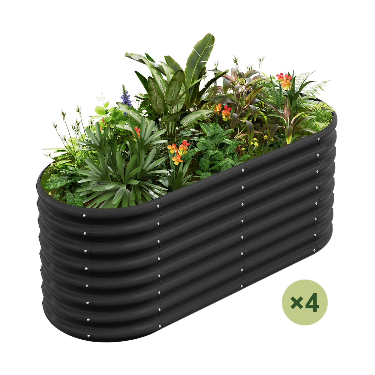 set of 4 — 24-inch tall oval galvanized metal raised garden bed, 4 by 2 feet — view 5