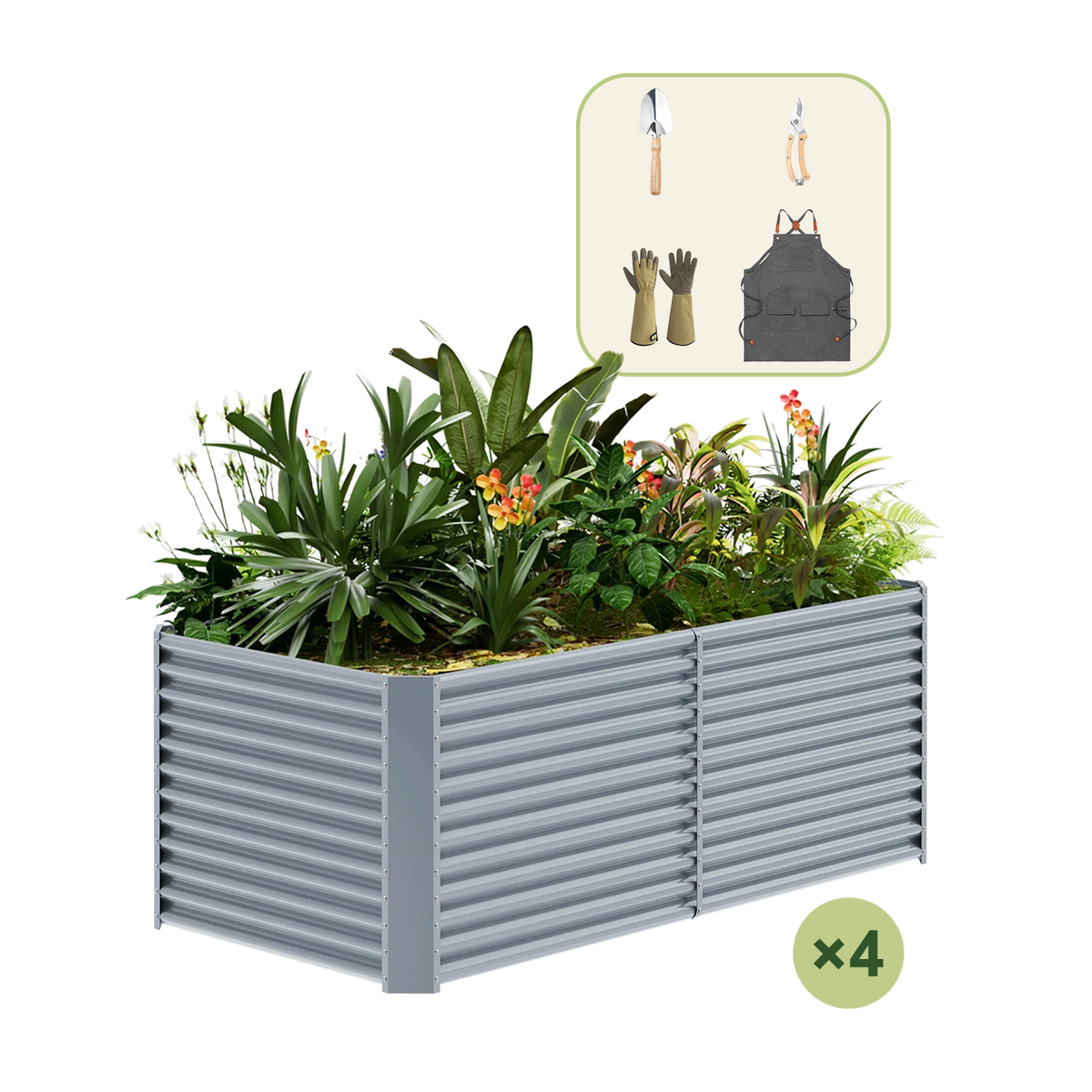 4-Pack 36" Tall Rectangular 8x4x3ft Galvanized Raised Garden Bed+Gardening Gift Pack — view 4