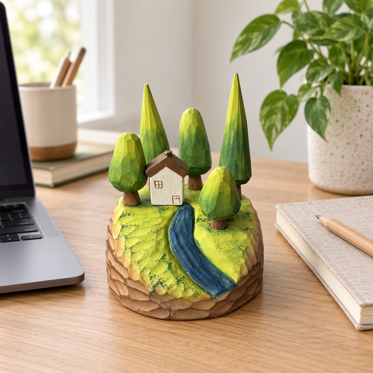 Build-Your-Own Woodland Cottage – Magnetic Hand-Carved Wooden Desk Garden
