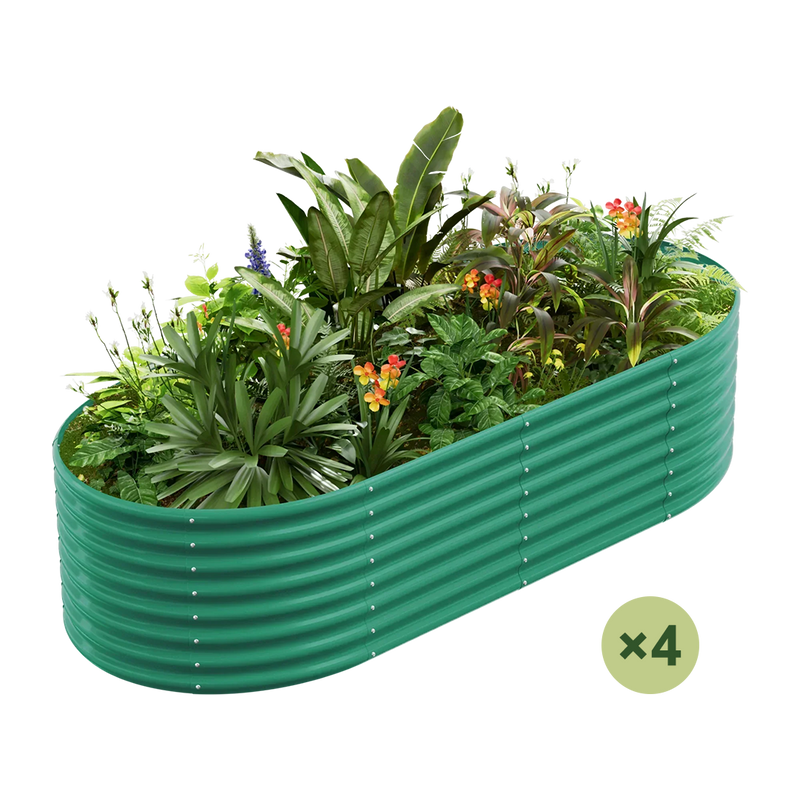 set of 4 — 24-inch tall oval galvanized metal raised garden bed, 8 by 4 feet — view 2