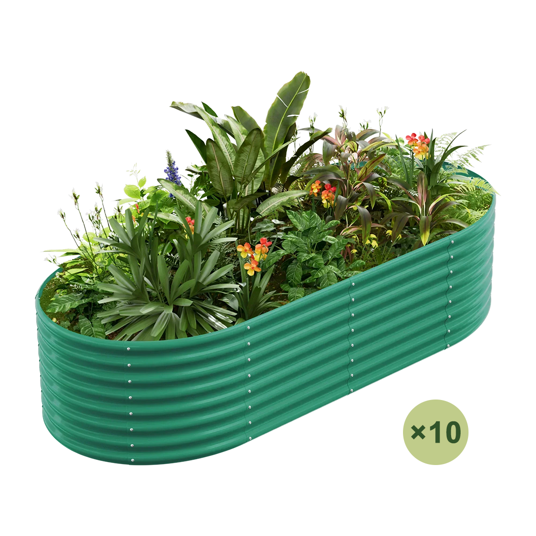 set of 10 — 24-inch tall oval galvanized metal raised garden bed, 8 by 4 feet — view 3