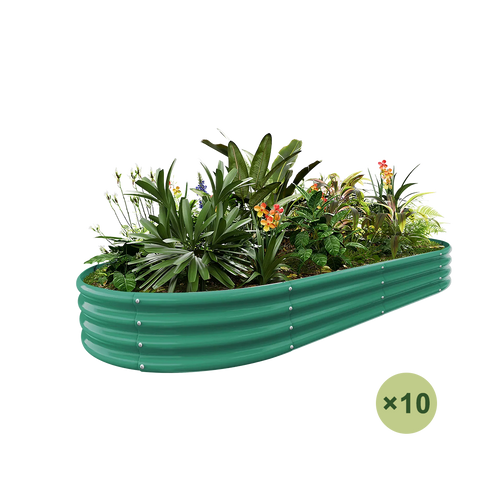 set of 10 — 12-inch tall oval galvanized metal raised garden bed, 8 by 4 feet