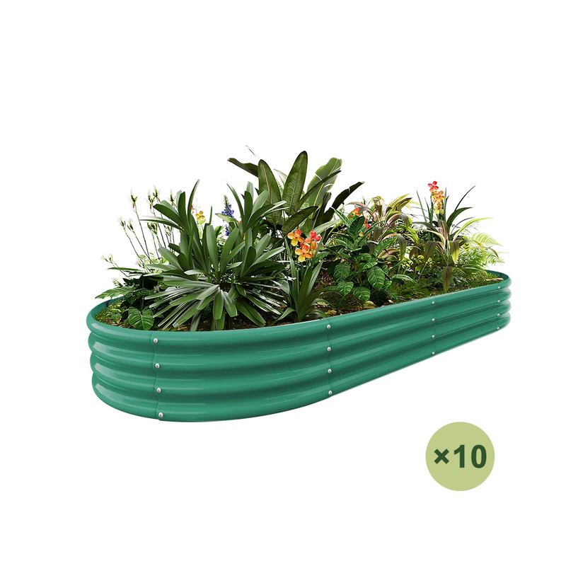 set of 10 — 12-inch tall oval galvanized metal raised garden bed, 8 by 4 feet