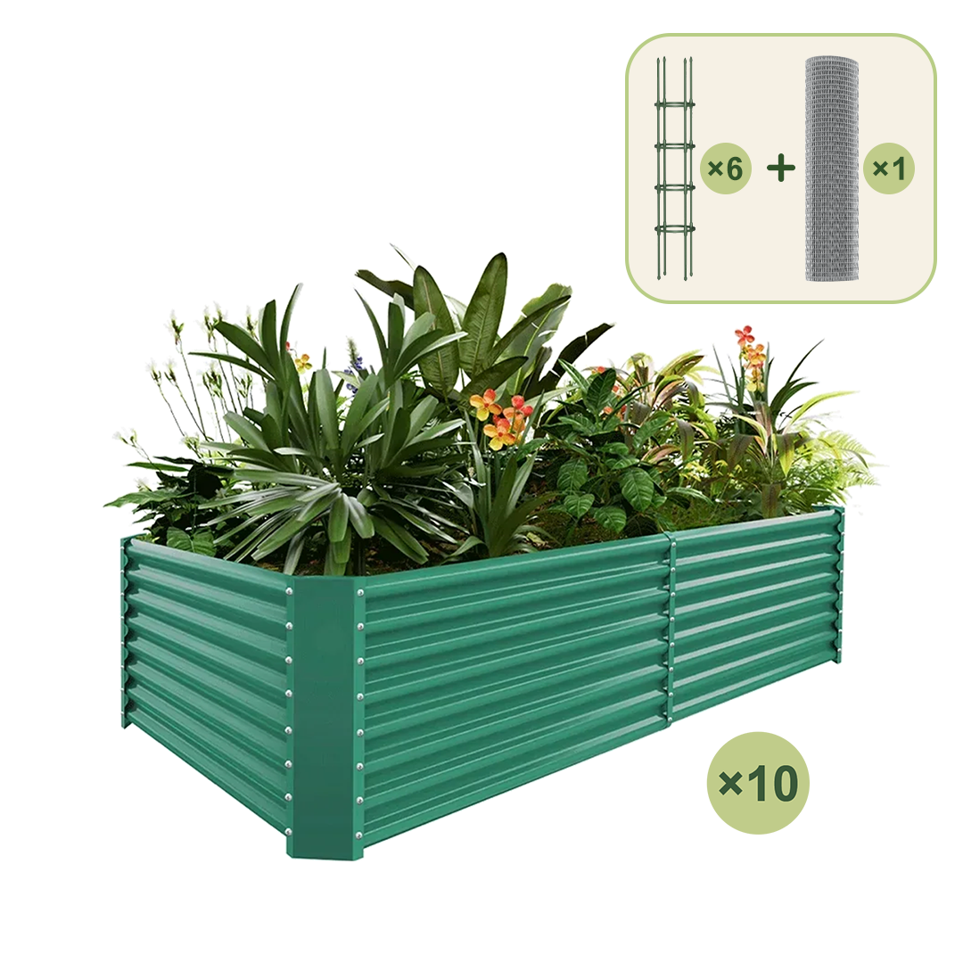 10-Pack 24" Tall Rectangular 8x4x2ft Galvanized Raised Garden Bed+6-Pack Round Garden Trellis(5.5ft)+1/2 inch Galvanized Hardware Cloth — view 2